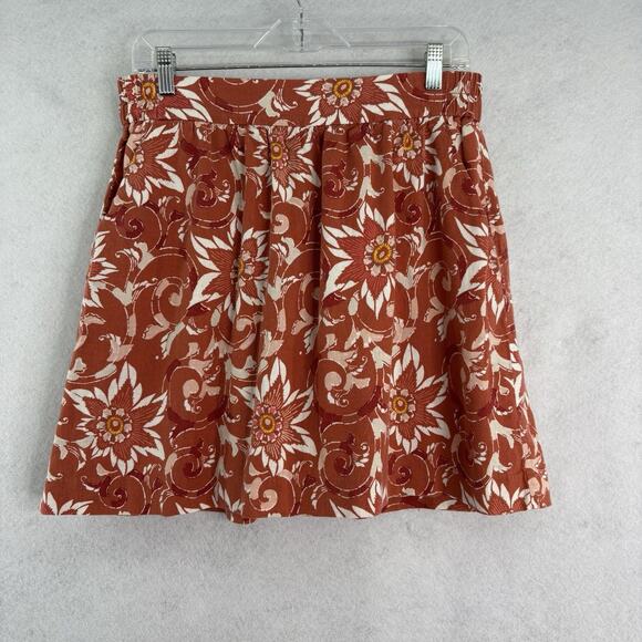 LOFT Ann Taylor Women’s M Coral Red Floral Linen Blend Mini Skirt Cottagecore - Picture 1 of 5
